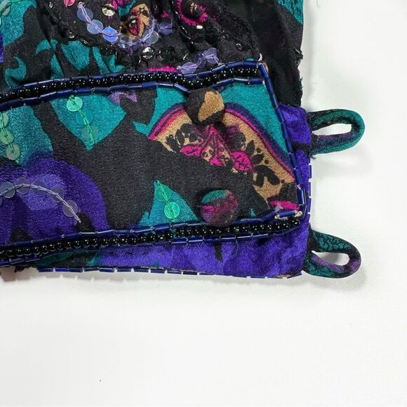 Vintage Judith Ann Creations 100% Silk Floral Patterns Embellished Maxi Dress M - Picture 4 of 16